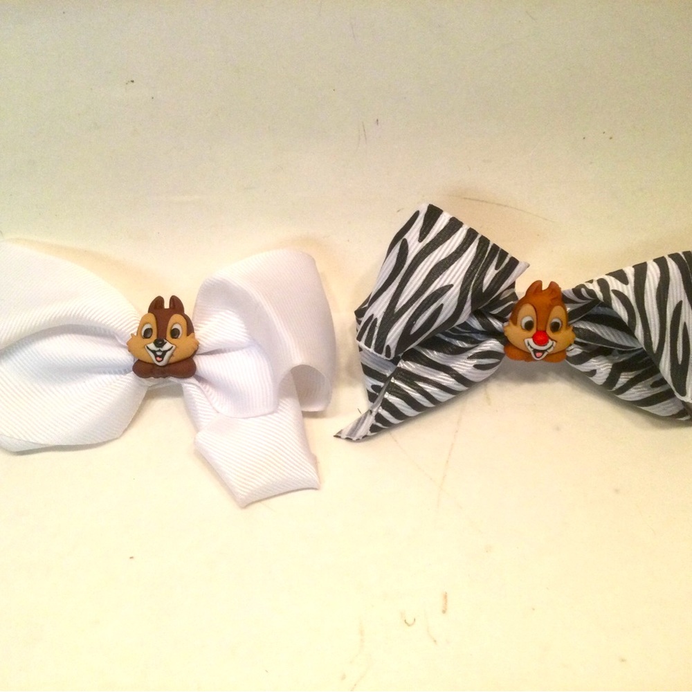 Disney Chip & Dale Hair Bow Clip White Zebra Print Barrette Pony Tail